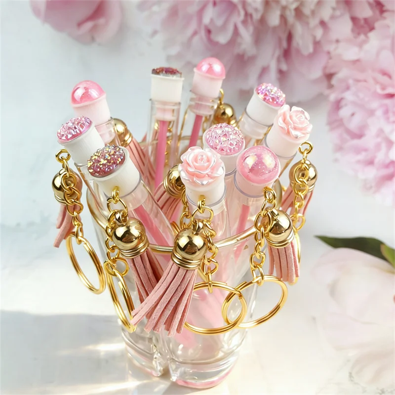 Pink Gold Eyelash Brush Tube With Keychain & Tassel Lash Extension Makeup Brush Eyebrow Comb Beauty Tool