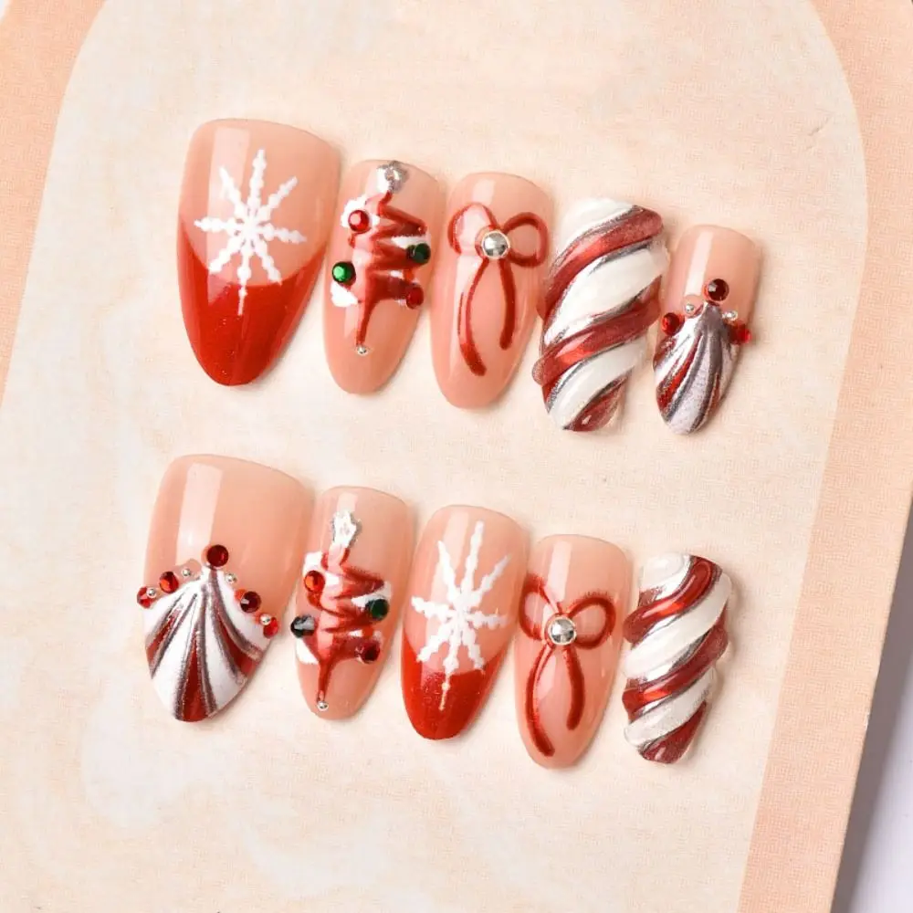 24/30 قطعة الحصان السنة القوس مسمار الزينة الأحمر سلسلة الراين السنة الجديدة الأظافر كاذبة Bowknot اللؤلؤ ثلاثية الأبعاد مسمار الفن التدريبات #3