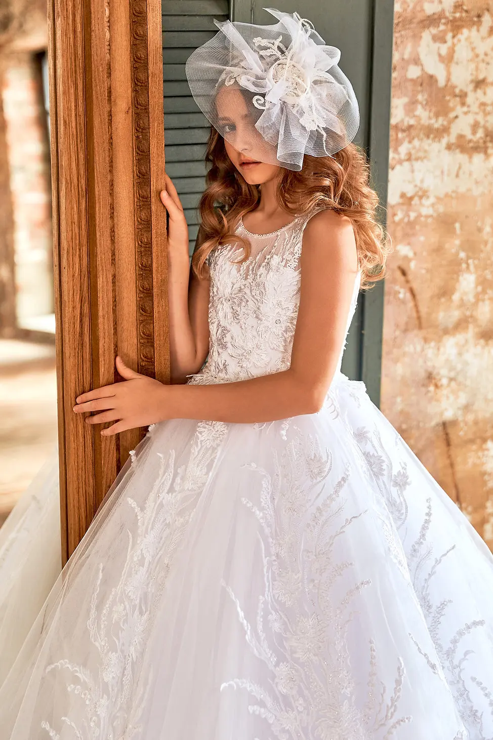 FATAPAESE-vestido de tul con plumas de encaje para niña, vestido de princesa brillante, de flores, de línea A, para dama de honor