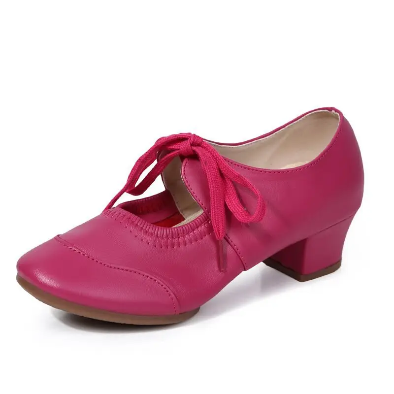 Zapatos latinos de tacón de 4CM para mujer, zapatillas de cuero con suela suave para baile de salón, Vals, Jazz moderno, Yoga y Salsa