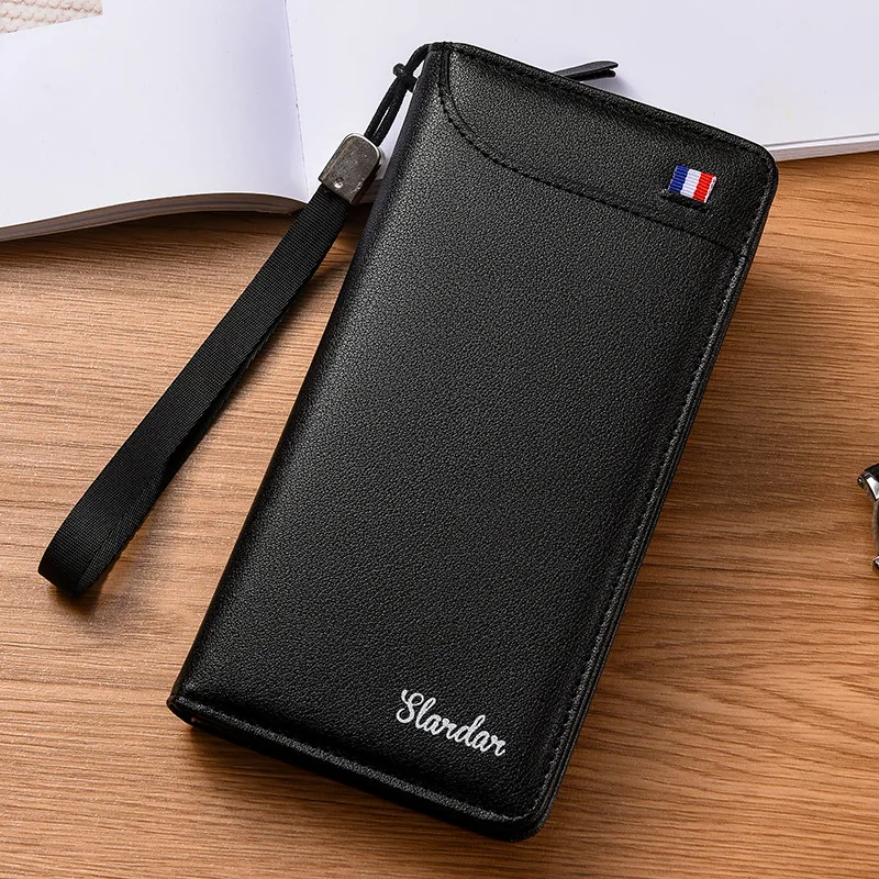 Business Wallets New Men Vintage Clutch Phone Bag Multi-card Bit Zipper Purse Scrub Money Clip Long Hasp Wallet Large Capacity