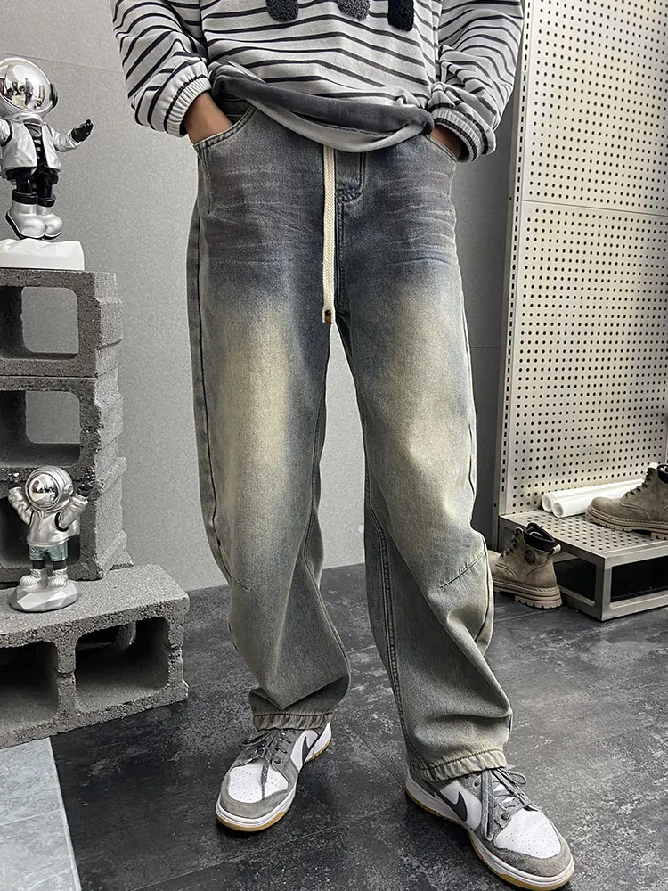 

Winter Waed Fce Lined Wide Leg Jeans Youth Student Straight Cut Casual Trousers Loose Cool Blade Denim Pants