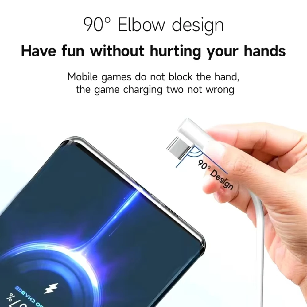 120W Elbow USB Type C Fast Charging Data Cable For Xiaomi 15 14 13 12 11 6A 67W Type C Cable Redmi Note 9 8 Pro K70 Poco X6 Cord