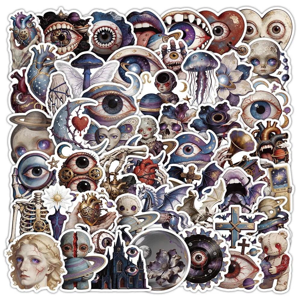 

50-Pack Mysterious Cosmic Horror Theme Stickers Set for Phone Tablet Guitar Luggage Notebook Halloween Party Decoration