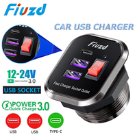 12/24V Three Port USB Charger Socket USB-C PD & Dual QC 3.0 For Car Motorcycle With Voltmeter and Power Switch Car Charger