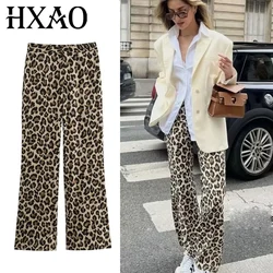 HXAO Women's Trousers Leopard Print Pants For Women Vintage High Waist Baggy Wide Pants Woman Streetwear Straight Long Pants
