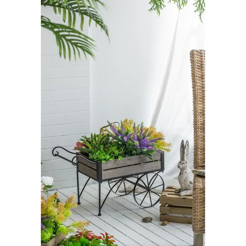 

Rustic Black Trolley Cart Plant Stand 24.4"x12.6"x15.4" for Indoor/Outdoor Use