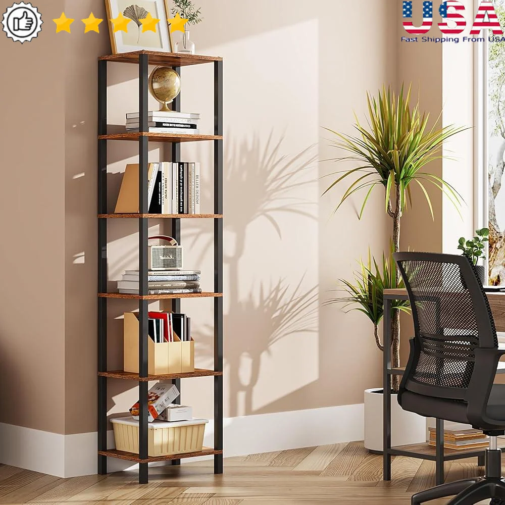 

6-Tier Tall Narrow Bookshelf Stackable Bookcase Living Room Office Bedroom Kitchen Entryway Multi-functional Storage Organizer