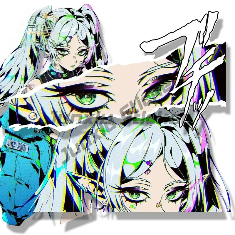 Gothic Punk Frieren Fanart Car Sticker Anime Sketch Waifu Big Head Decal JDM Cartoon Peek Girl All Out Attack Sticker