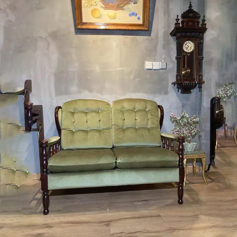 European antique Swedish home green flannel living room double sofa chair rental apartment commercial booth