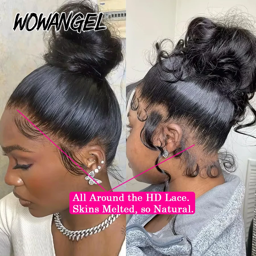 Wig 28in renda untuk wanita, wig lurus 360 HD Full renda 250% rambut manusia melakukan ekor kuda tinggi alami rambut Remy untuk wanita