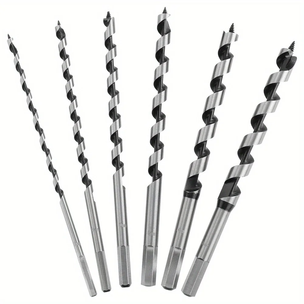 

6pcs Long Wood Drill Bits Set - Auger Bore & Speedbore Carbon Steel Bits. Extra long design for hardwood