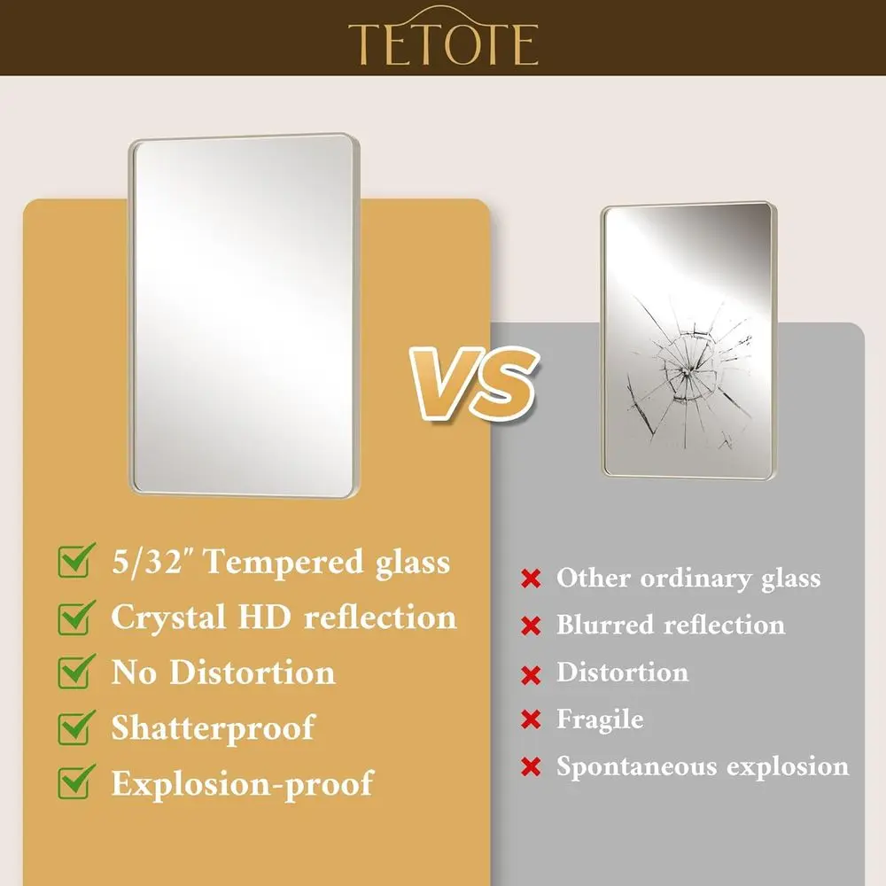 مرآة حائط حديثة للمزرعة مقاس 24 × 32 بوصة، إطار من النيكل المصقول، زجاج مقسى لديكور الحمام