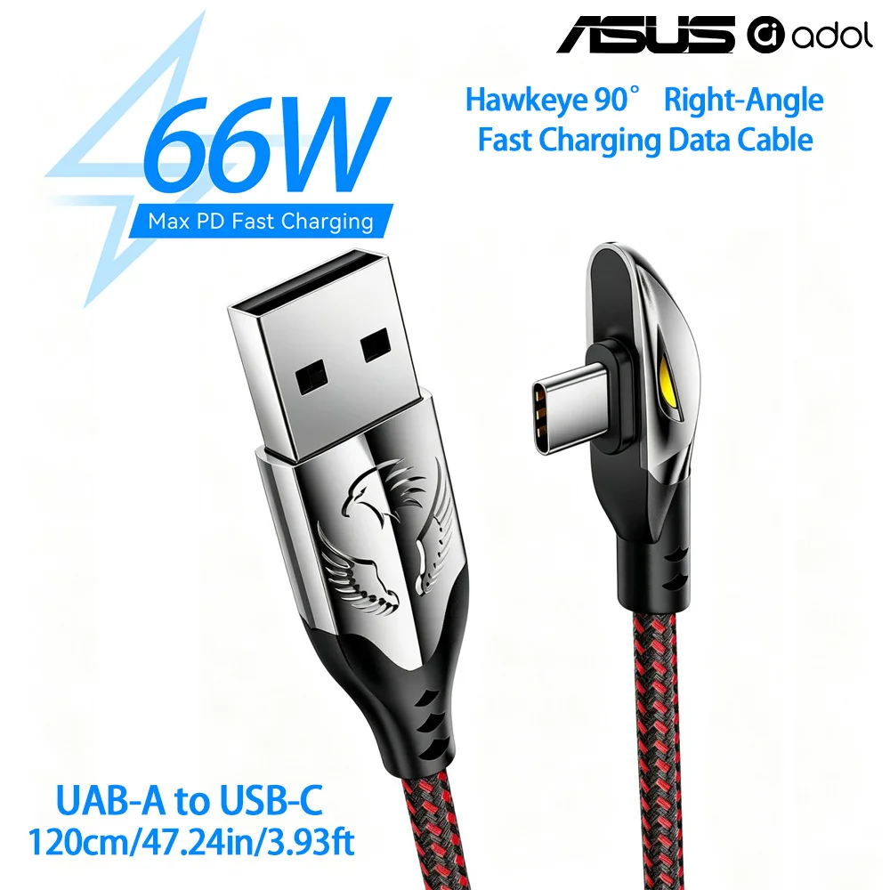 ASUS 90-Grad-USB-C-zu-Typ-C-Kabel 60W PD Schnellladung Nylon-Geflecht 1,8M Datenkabel für Telefon, Tablet, Spielkonsole – Detail 10