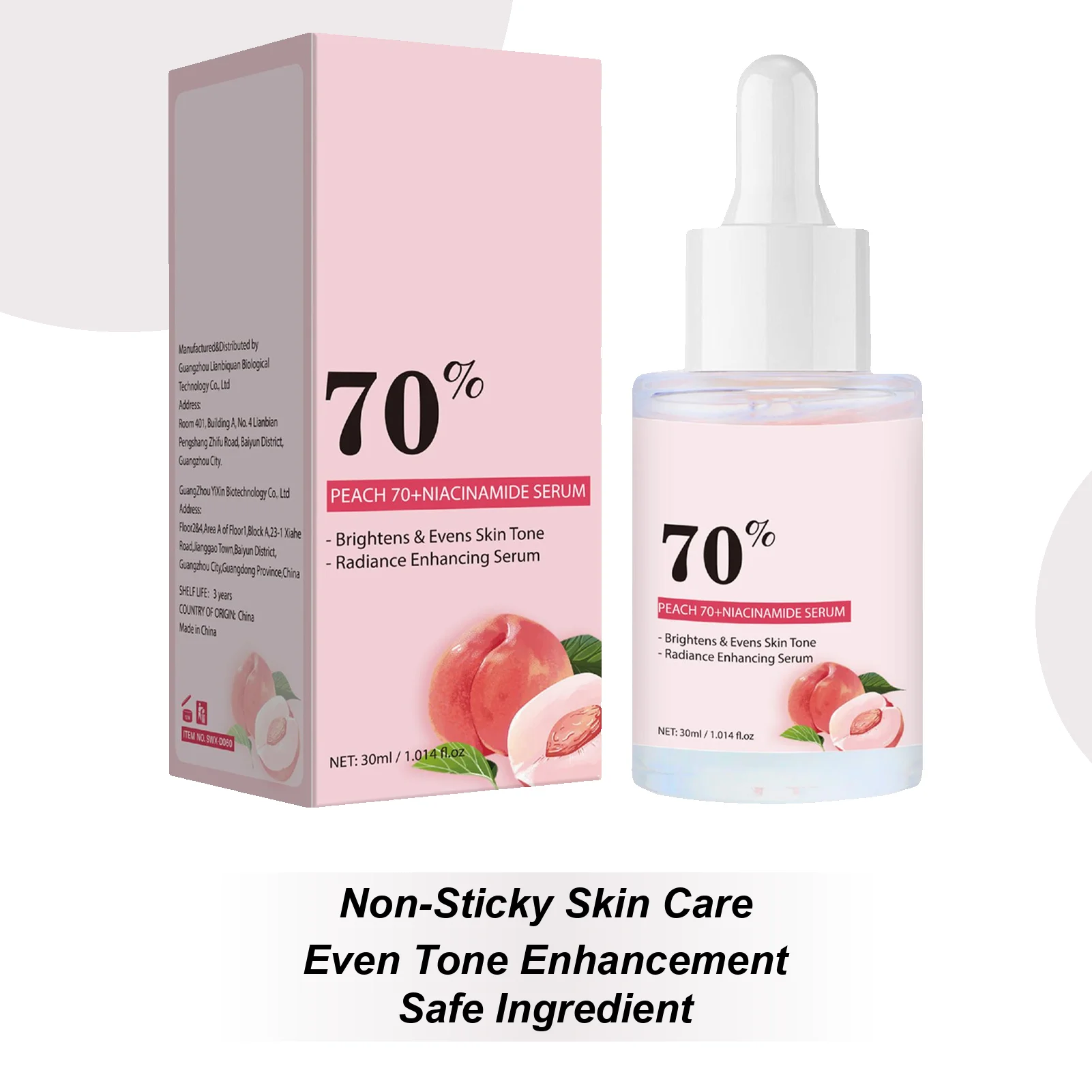 Pêssego 70 niacinamida soro hidratante endurecimento brilho tom anti-envelhecimento rugas clareamento esfoliante encolher poros líquido