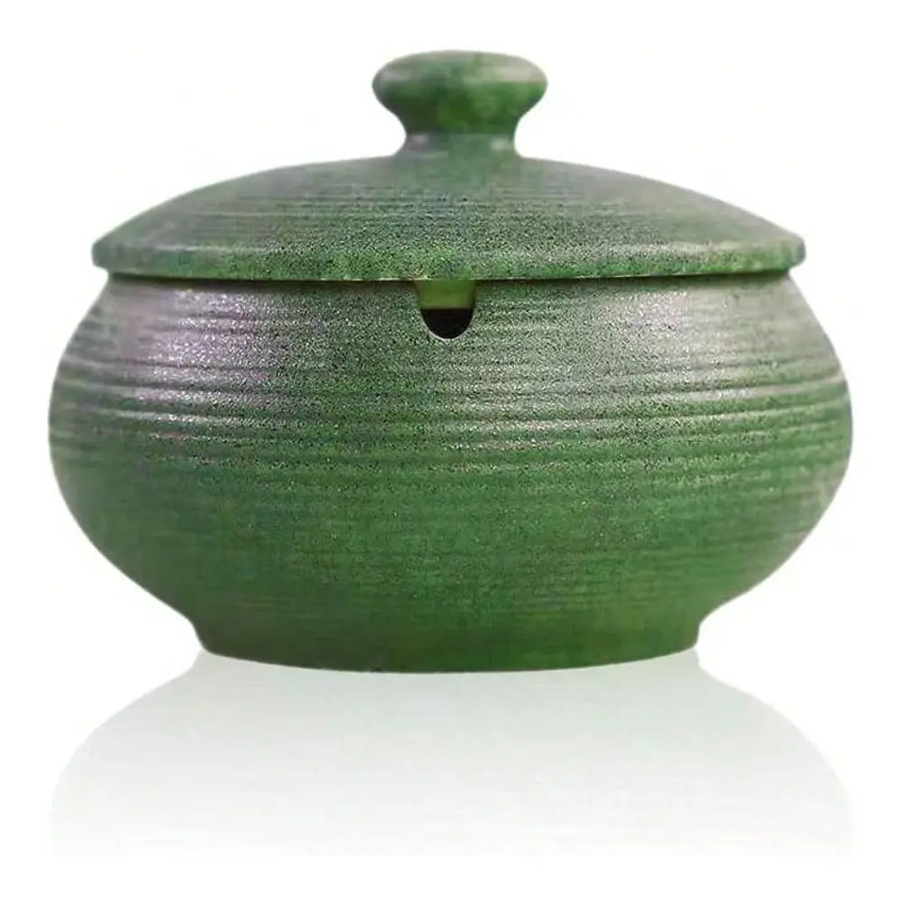 

Ashtray With Lids, Windproof, Ashtray Indoor Or Outdoor Use Ash Holder Smokers, Desktop Ash Tray Home Office Decoration Green