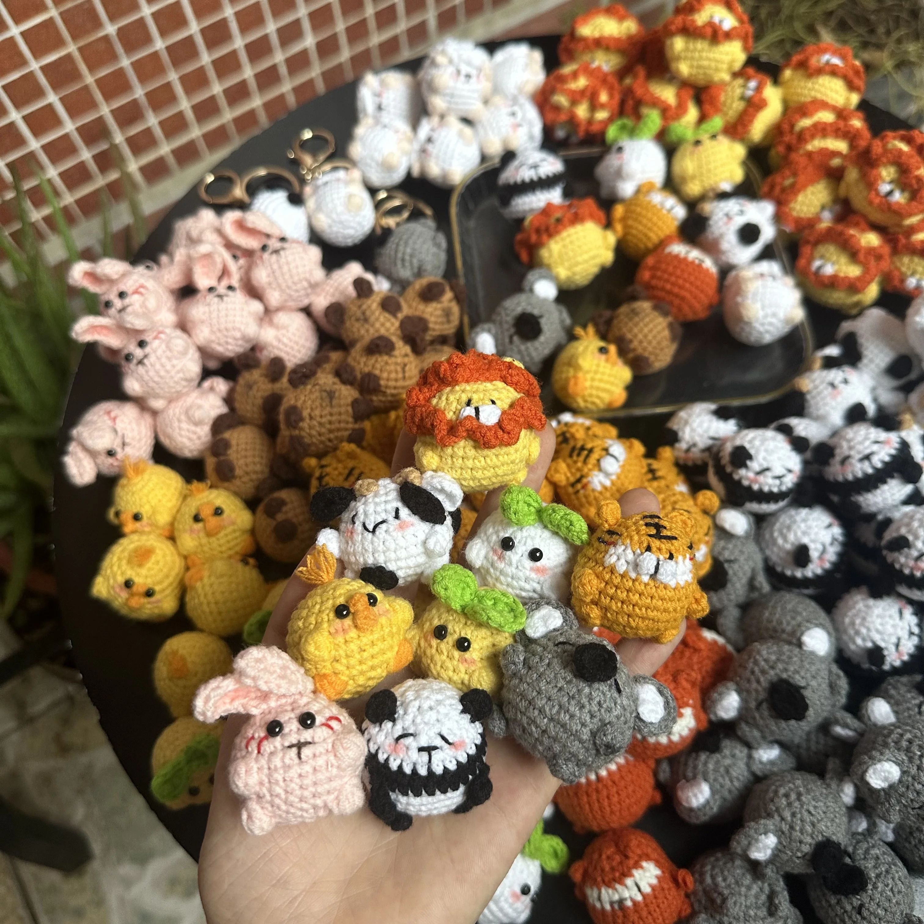 Handmade 3.5cm Animal Keychains Wool Making Cartoon Knitting Cow Tiger Fox Capybara Pendant Ornament Crochet Keyring DIY Jewelry