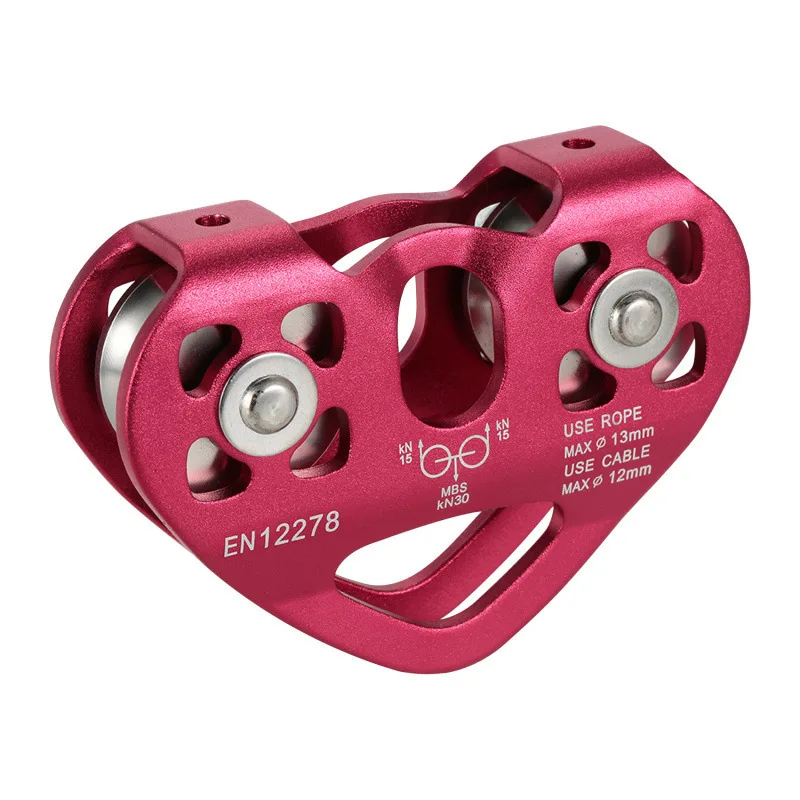 Outdoor Climbing Hoisting And Transportation Mountaineering Pulley Heart-shaped Double Pulley Steel Cable Ropeway Pulley Block