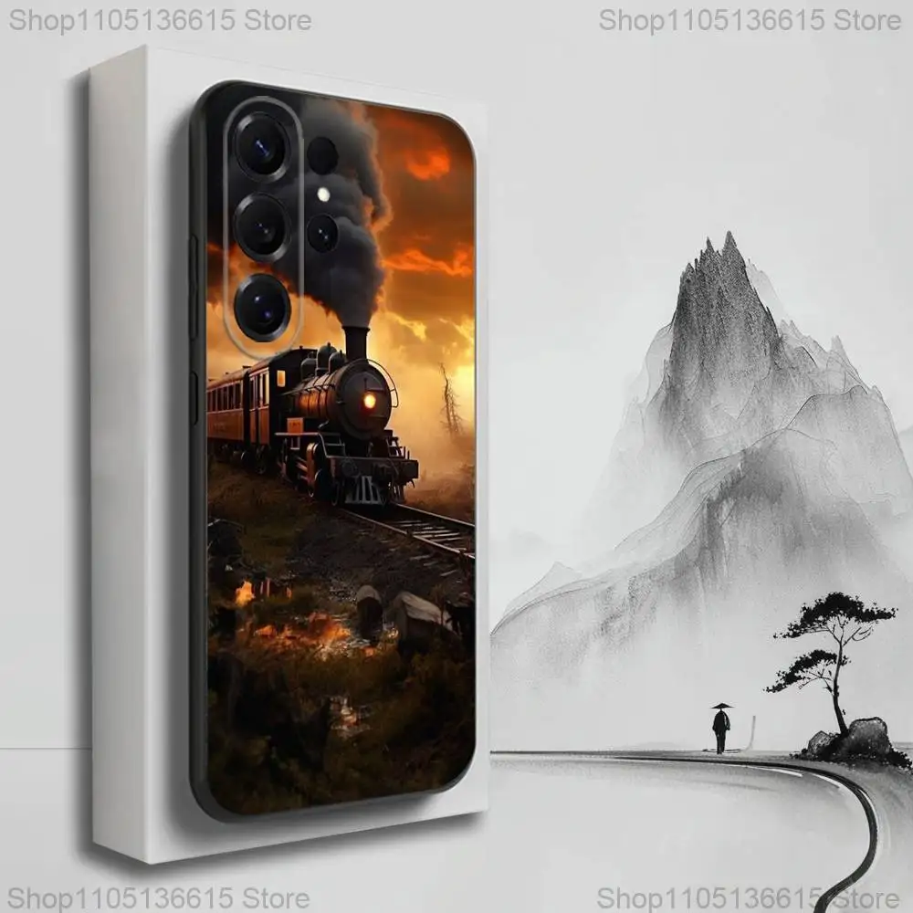 Funda de teléfono clásica Steam Train para Samsung S25,S24,S23,S22,S21,S20,S10,Ultra,Plus,Lite,FE, funda negra de silicona suave