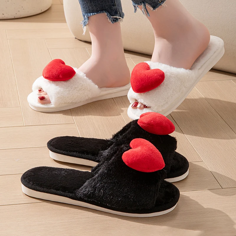 Liebe Flauschige Damen Hausschuhe Hause Winter Plüsch Luxus Designer Frau Schuhe Flache Mode Indoor Schuhe Casual Fuzzy Pelz Rutschen