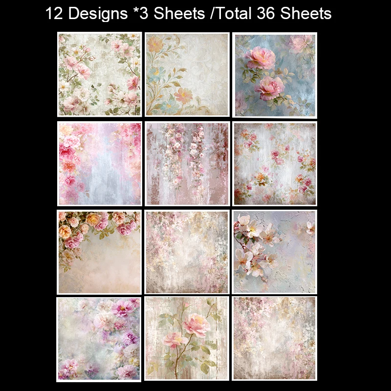 Conjunto de papel para scrapbook (36 folhas, 6x6 polegadas): impressões artesanais de arte vintage, perfeito para diário lixo, planejador, fabricação de cartões e faça você mesmo