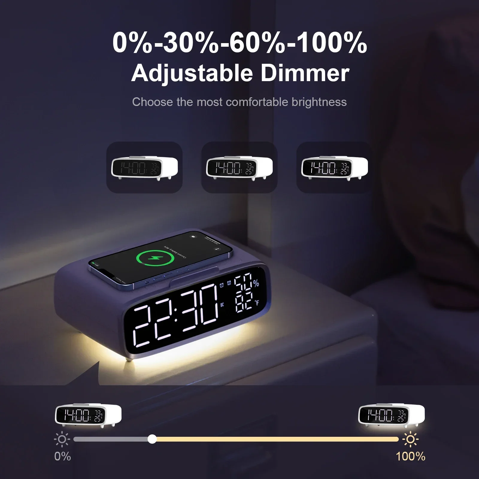 Colsur 6-in-1 wireless charger alarm clock Bluetooth speaker LED night light clock table decoration iPhone Xiaomi huawei charger