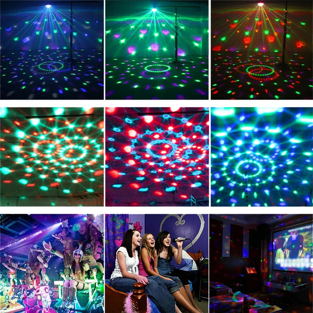 أضواء حفلات LED أضواء المسرح مع جهاز التحكم عن بعد RBG ديسكو الكرة جهاز عرض ليزر الصوت المنشط أضواء الرقص الموسيقى