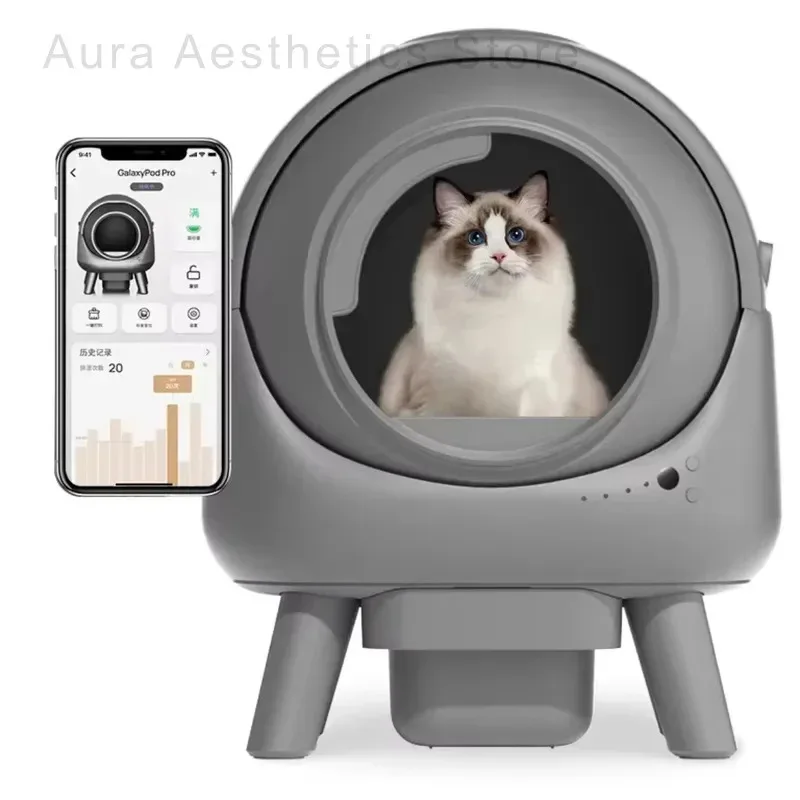Self-Cleaning Litter Box with Open Lid Electronic Pet Litter Box Smart Cleaning Deodorizing Ca