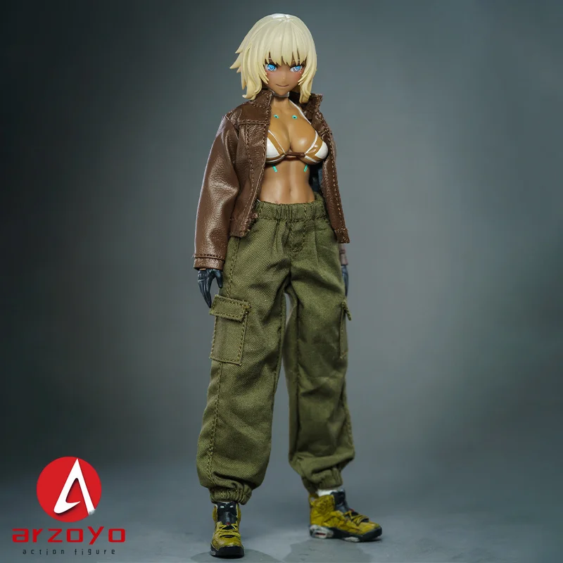 1/12 스케일 가죽 자켓 카고 바지 의류 모델 맞는 6 "달팽이 껍질 Romankey 여성 군인 액션 피규어 바디 인형