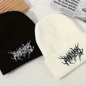 Femmes chaudes Hommes Tuques d’hiver Casquettes Punk de rue gothique bonnets tricotés 100% acrylique Mode Garder chaud Skullies Tuques Chapeaux 10 meilleures ventes de capot noir - No6