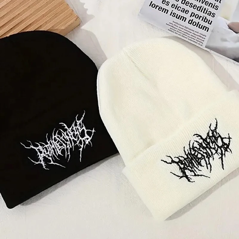 Warm Women Men Winter Beanies Hats Gothic Street Punk Knitted Bonnet Caps 100% Acrylic Fashion Keep Warm Skullies Beanies Hats