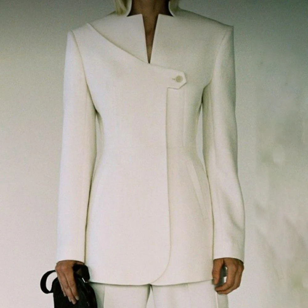 

Slim Fit Women's Suits Simple Two Pieces Pant Sets High-end Unique Cut Notch Lapel Blazer Elegant Evening Party Female Costume