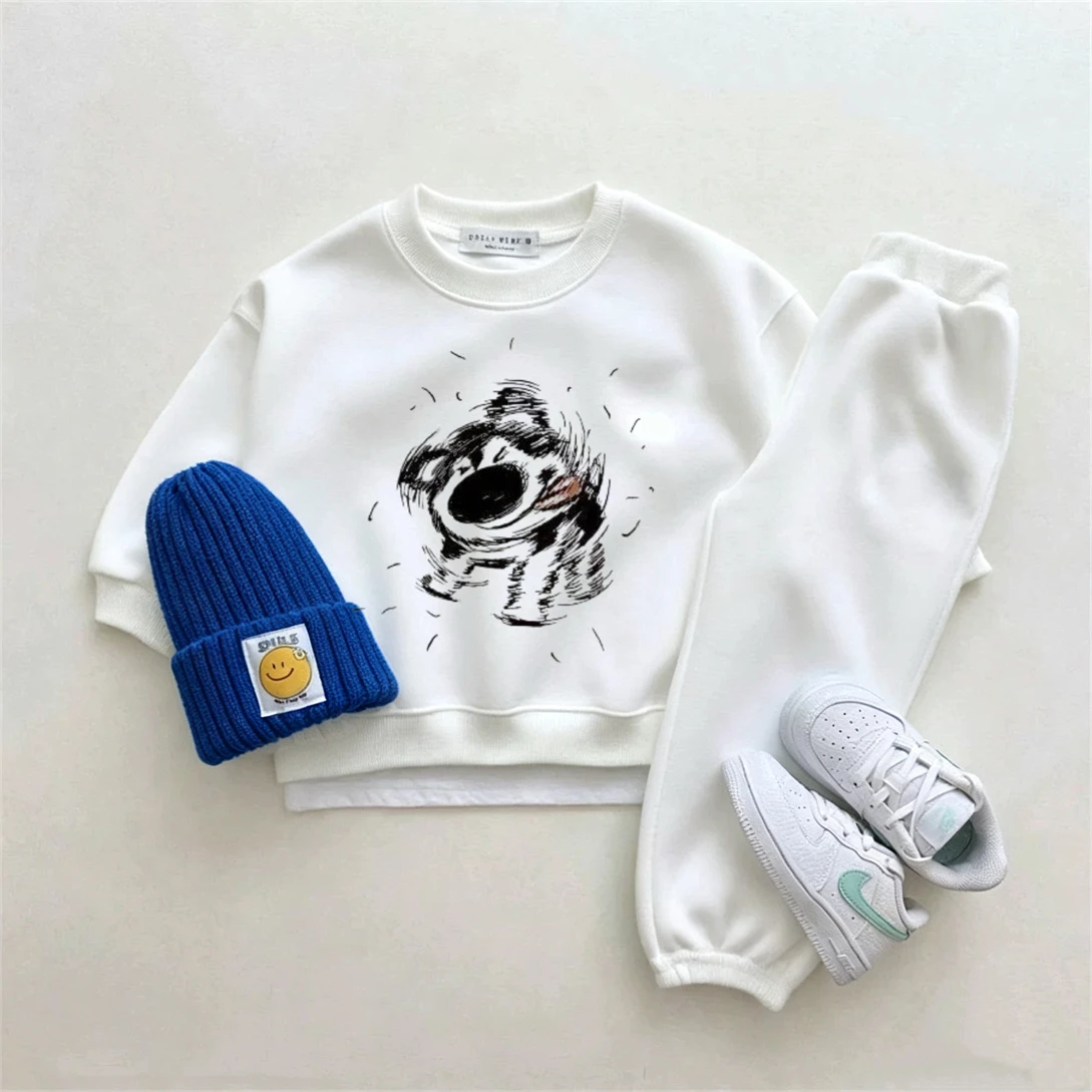 Baby Clothing Patterns - かわいいスウェット + パンツ 2 個ベビー男の子女の子白トラックスーツ漫画プリントプルオーバーパンツ長袖衣装幼児コスチューム