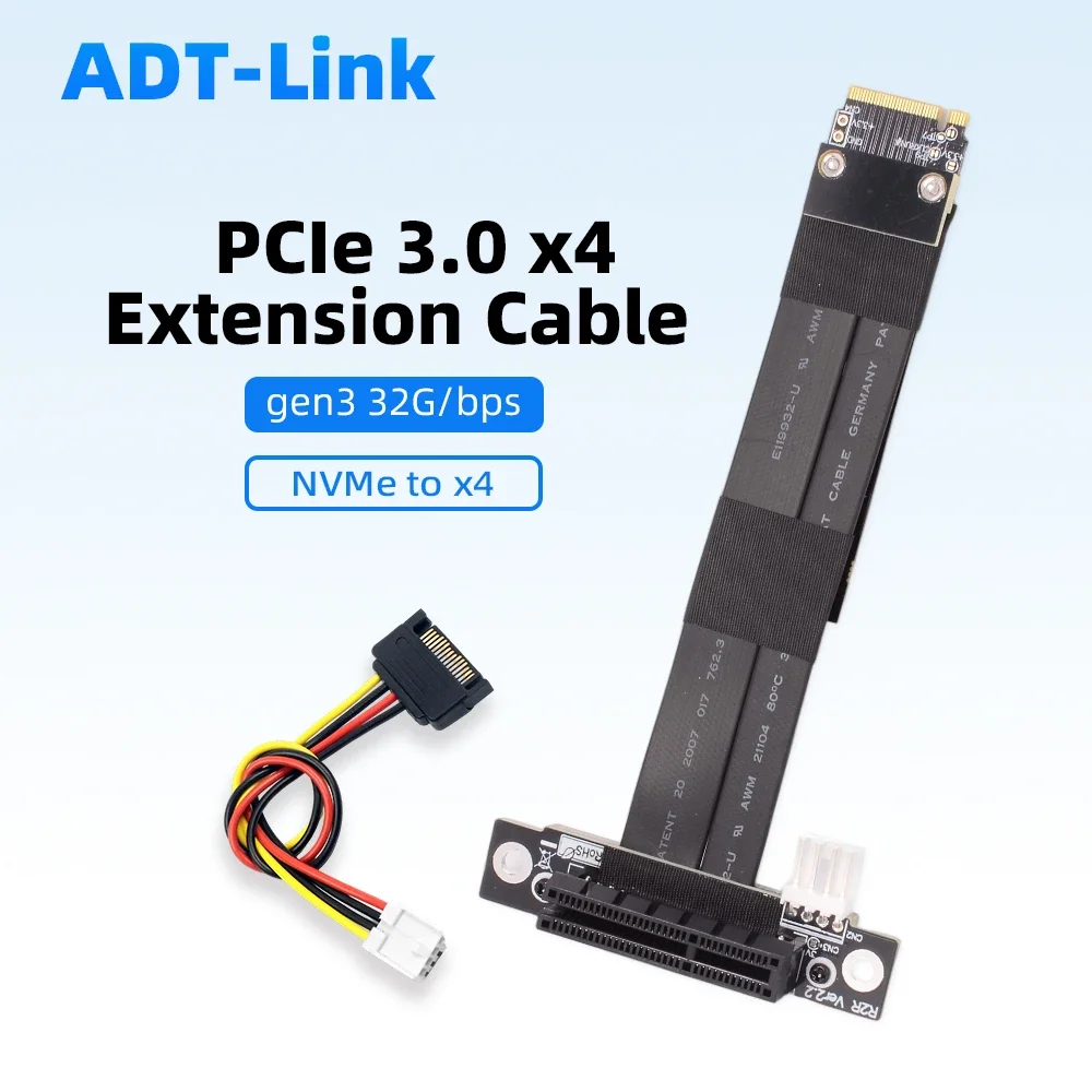 M.2 NGFF NVMe To PCIe X4 Riser Cable PCIE 3.0 Gen3 32Gbps Full Speed Extension Adapter for NVMe SSD, Network Card, Capture Card
