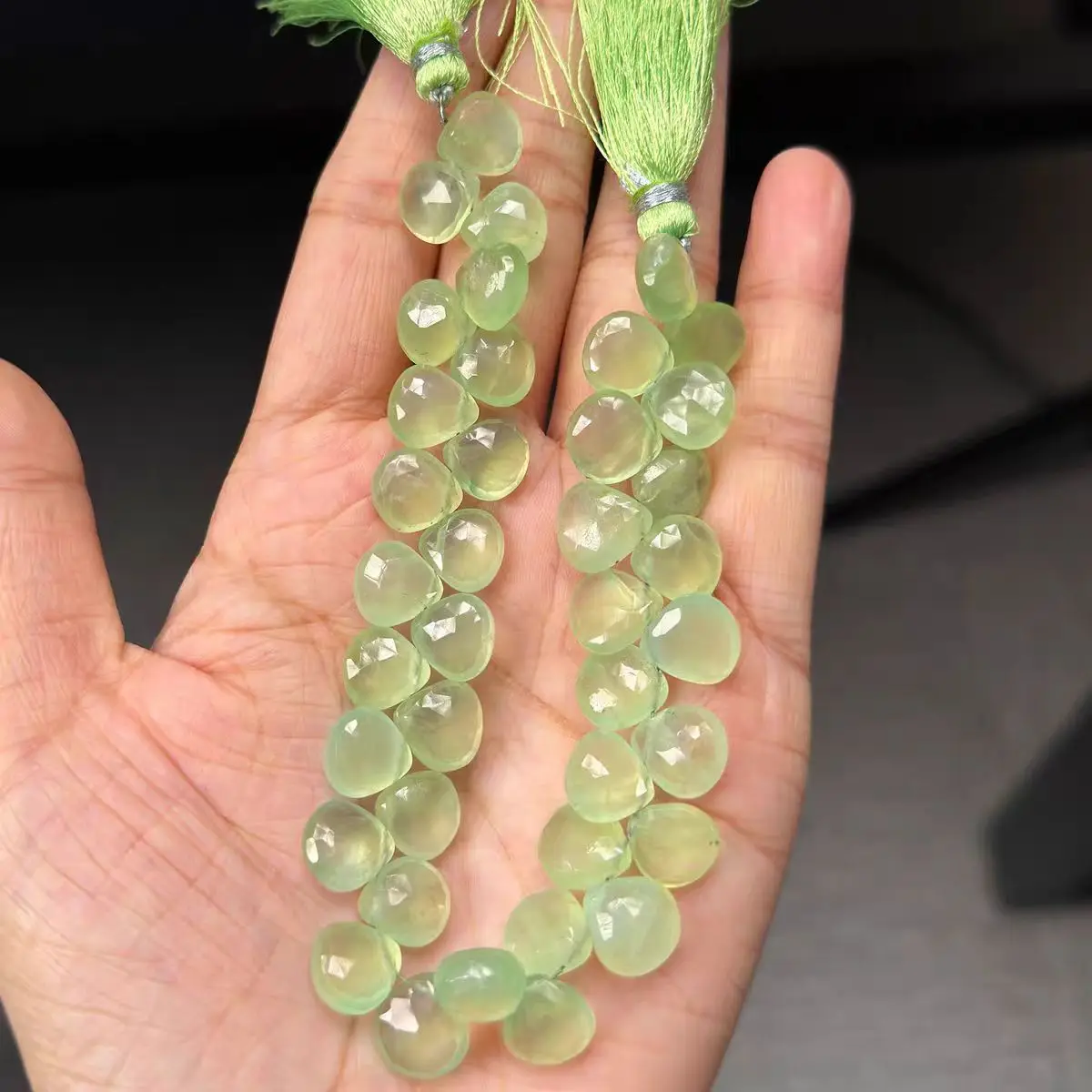 

5A Prehnite Moonstone white crystal flat oval HEART faceted 8-10mm wholesale for DIY jewelry necklace 19cm LOOSE BEADS