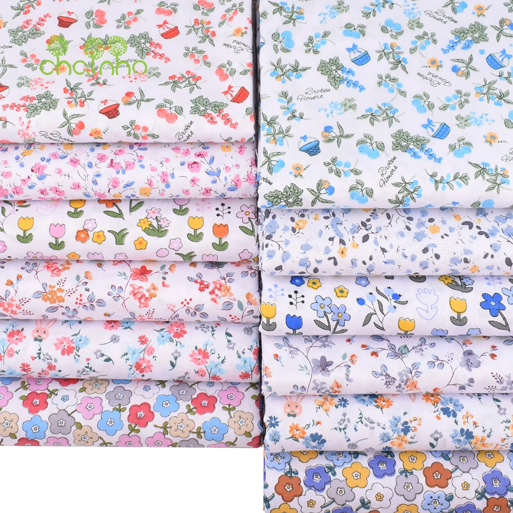 Chainho,Pink Blue Floral Printed Twill Cotton Fabric,Patchwork Clothes,DIY Sewing Quilting Home Textiles Material For Baby&Child