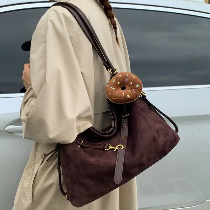 

JIAERDI Ретро большая вместительная сумка-тоут, женский многоцелевой бордовый рюкзак, женский повседневный рюкзак для поездок на работу, осень-зима 2025, новая сумка на плечо