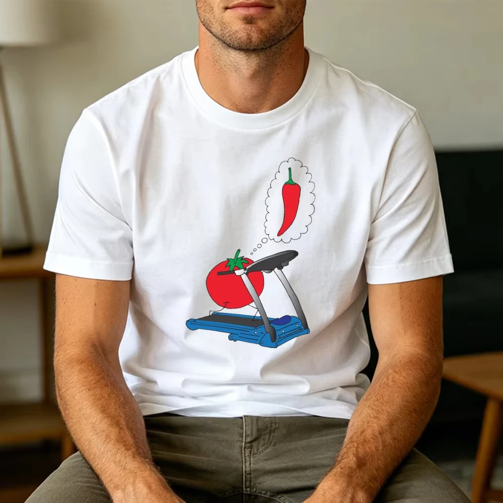 Tomato Fitness Transformation Cartoon Graphic T Shirt Men Funny Gym Workout Meme Top Summer Sport Training Tees