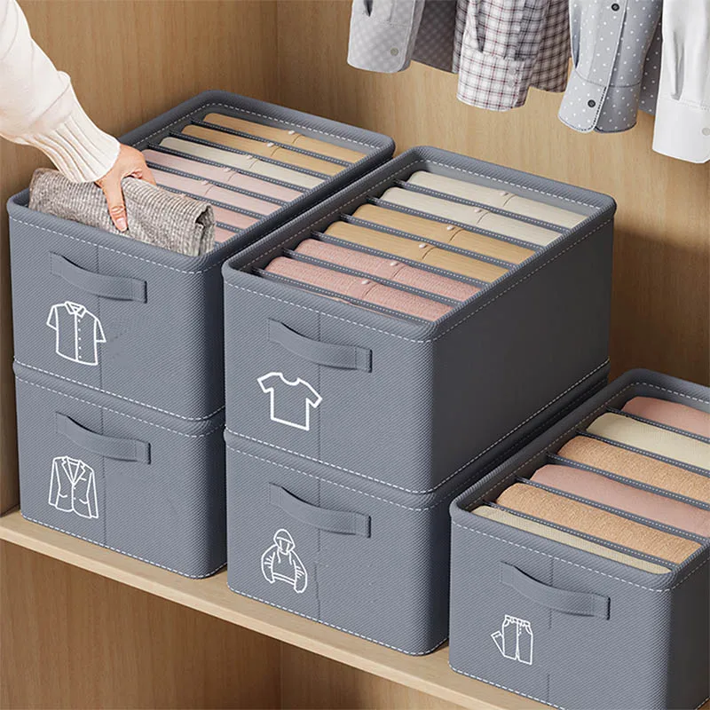 Jeans Organizing Box Wardrobe Clothes Organizer 6/7/9 Compartments Stackable Layered Clothing Storage Box for Closet Shelf