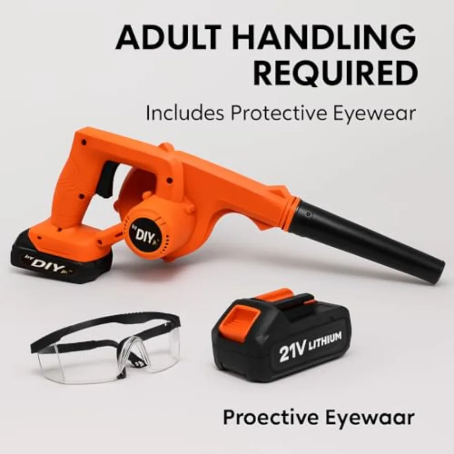 DIYjr Lithium Compact Leaf Blower Functional Cordless Outdoor Tool for Beginners Family Teaching Aid for Supervised Yardwork wi