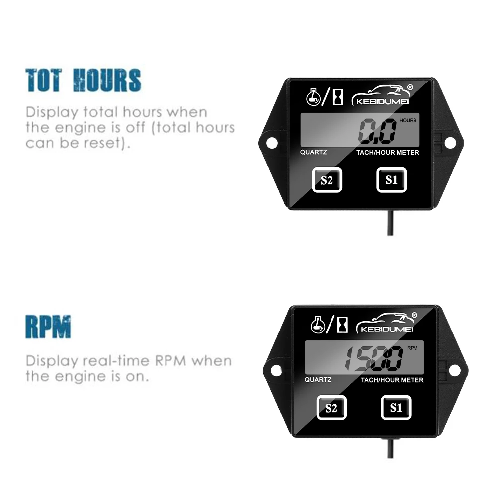 Digital Motor Speedmeter Engine Hour Meter Tachometer Gauge RPM LCD Display 2/4 Stroke For Bike Motorcycle Accessories view 3