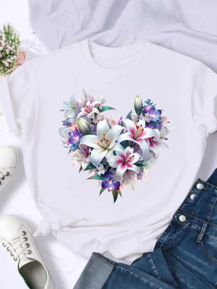 Sweet Love Heart Style Stylish Tee Print Fashion Short Sleeve T-shirts Women Shirt Graphic T Top Lady Female T-Shirt