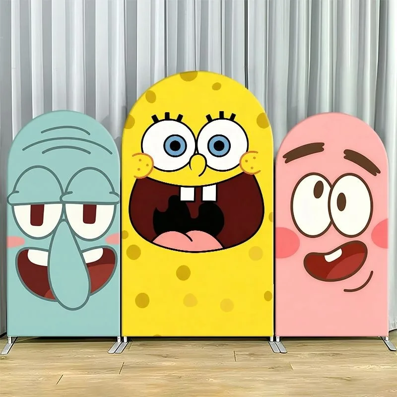 

SpongeBob Squidward Patrick Arch Backdrop Cover Cartoon Party Decoration Elastic Fabric Event Photo Background Celebration Decor