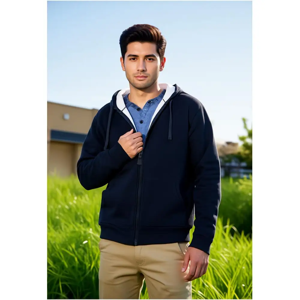 

Men's casual zipper hoodie with kangaroo pocket provides comfortable fleece hoodie in multiple colors for men's daily wear.