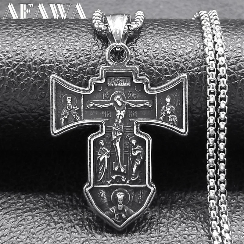 

Jesus Crucifix Cross Pendant Necklace for Women Men Stainless Steel Male Christian Chain Jewelry corrente masculina NZZ487S02