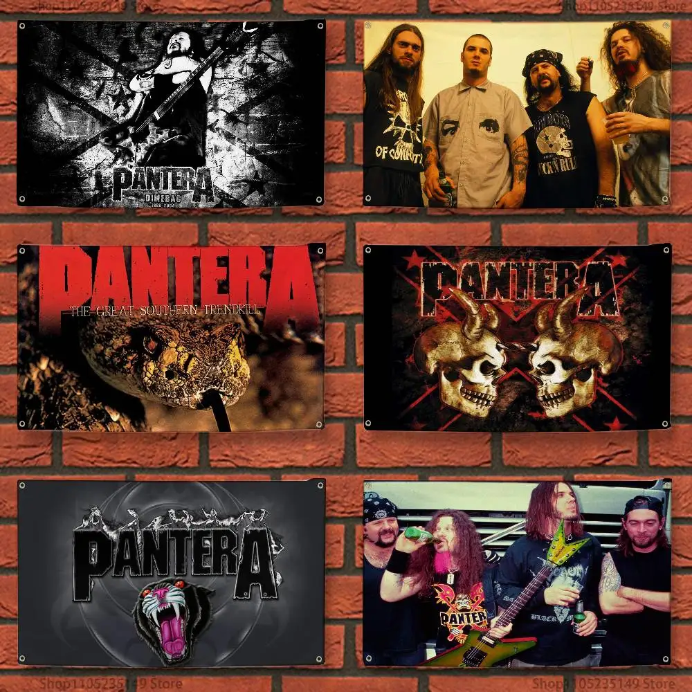 P-Panteras Bandera de banda de Rock pesada, banderas personalizadas, tapiz colgante de pared, manta de fondo de bandera decorativa para exteriores