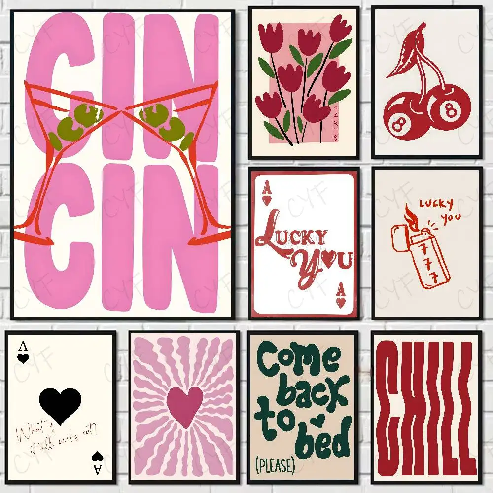 Simplicity Vintage Pink Cartoon Poster HD Art Sticky Wall Waterproof Home Living Room Bedroom Bar Aesthetic Decoration