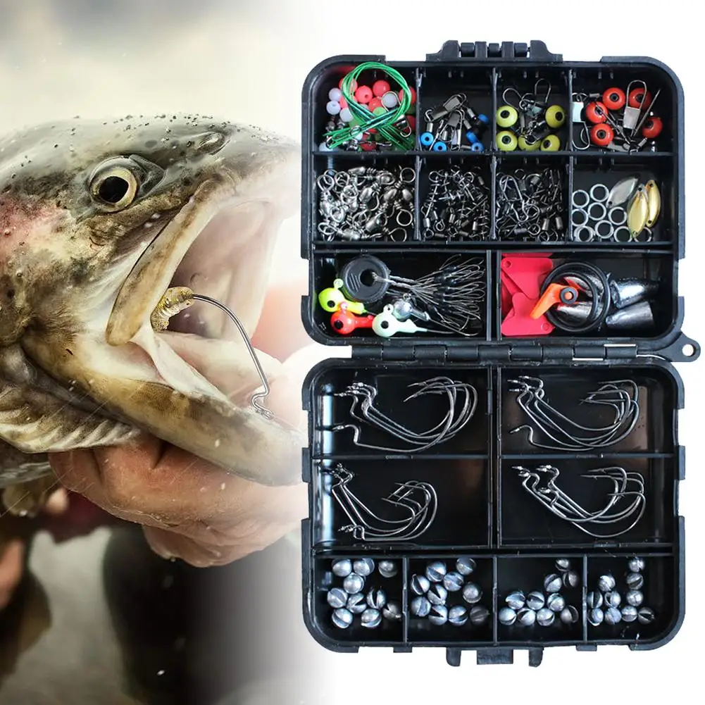 Kit de accesorios de pesca de piezas, juego de anzuelos de pesca, pesas de plomo, con caja de aparejos, herramientas de aparejos de pesca, 187