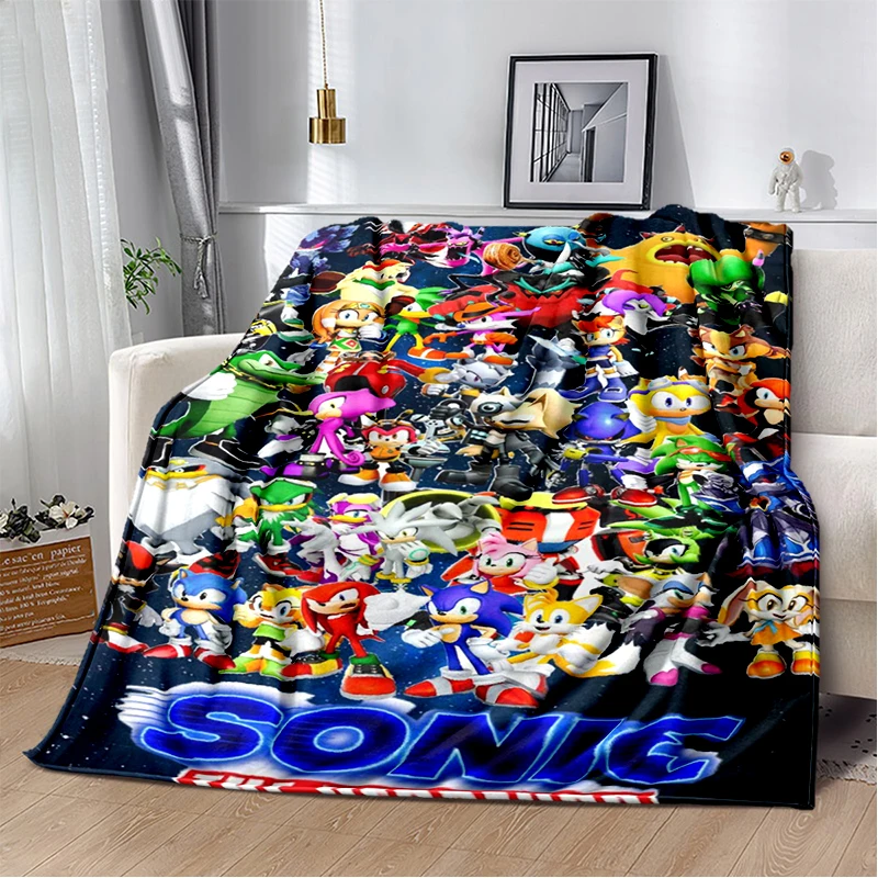 Fashion S-Sonic Cartoon Game Flannel Blanket Soft Warm Throw Blanket for Bedroom Living Room Bed Travel Camping Picnic Kid Gift