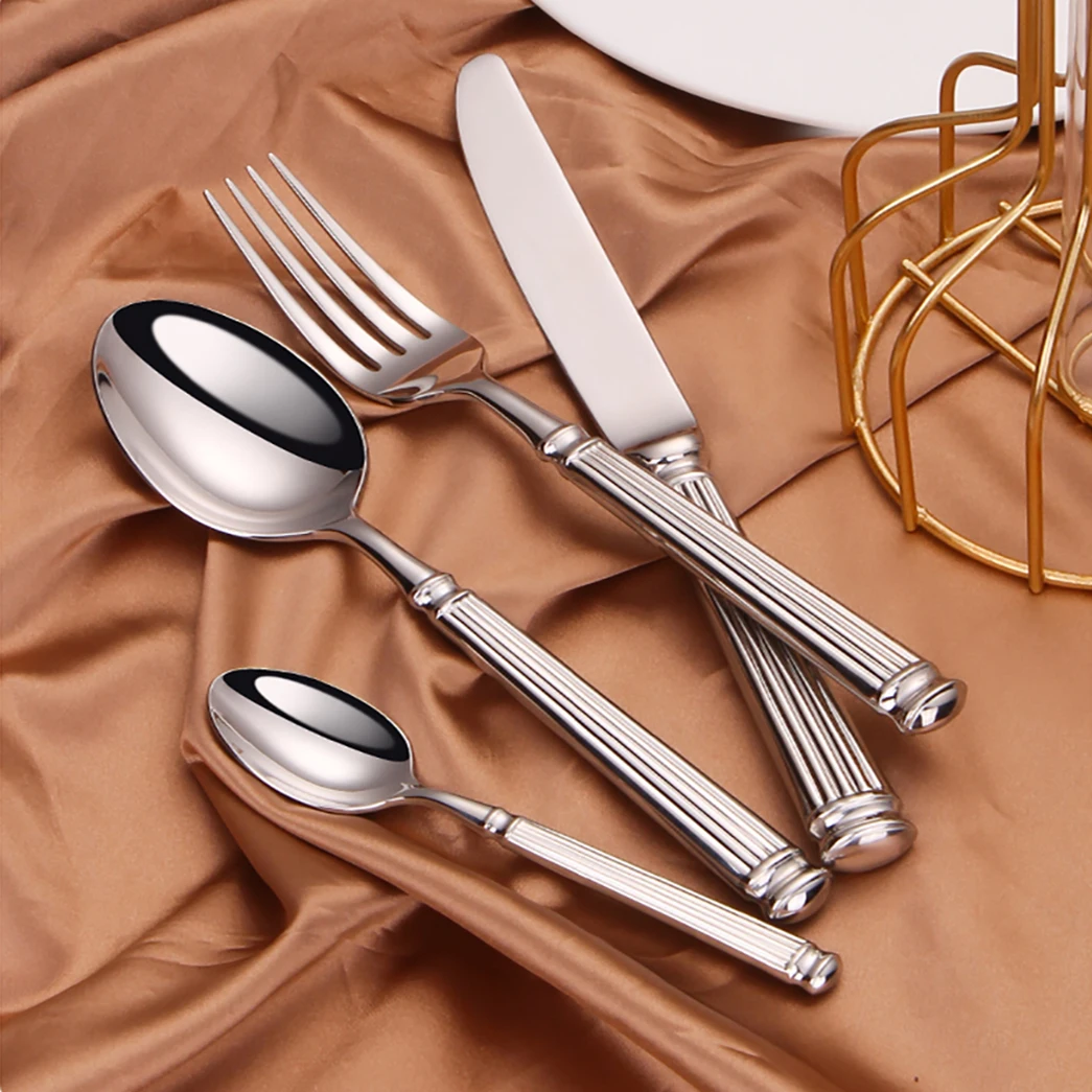 6Pcs Sliver Cutlery Stainless Steel Western Tableware Vintage Elegant Dinner Set Roman Handle Knife Spoon Fork Kitchen Utensils